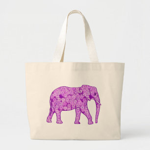 Bolsa Tote Grande Elefante da flor - roxo ametista