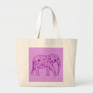 Bolsa Tote Grande Elefante da flor - roxo ametista