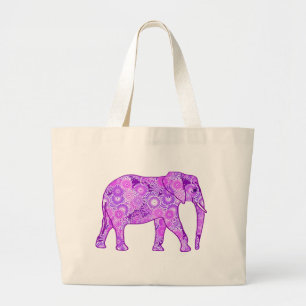 Bolsa Tote Grande Elefante de espiral fractal - púrpura e orquídea