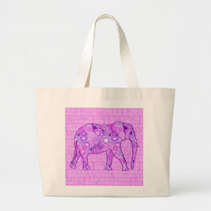 Bolsa Tote Grande Elefante de espiral fractal - púrpura e orquídea