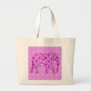 Bolsa Tote Grande Elefante de flor - orquídea e magenta