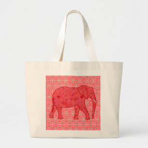 Bolsa Tote Grande Elefante de flor - vermelho profundo e coral