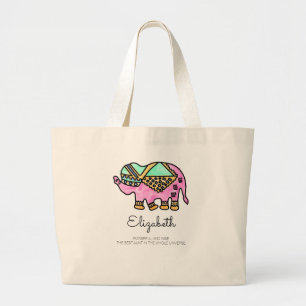 Bolsa Tote Grande Elefante moderno de aquarela, colorido, personaliz