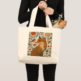 Bolsa Tote Grande Elegância Florestal Raposa Motivo em Flor
