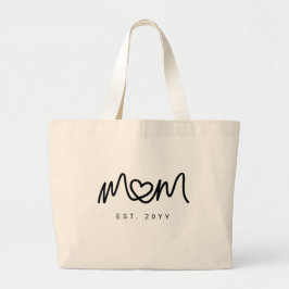 Bolsa Tote Grande Elegante Coração de Script Preto Nova Mãe Estabele
