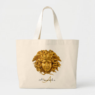 Bolsa Tote Grande Elegante Medusa Script Haute Couture Chic Black