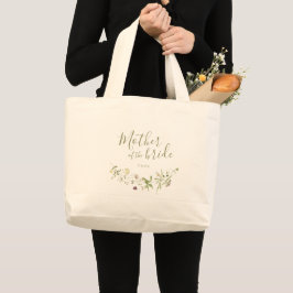 Bolsa Tote Grande Elegante Script Boho Wildflower, mãe da noiva