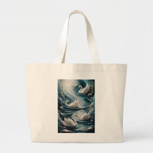 Bolsa Tote Grande Elegante Serenidade Cisne - Natureza Artística Tot