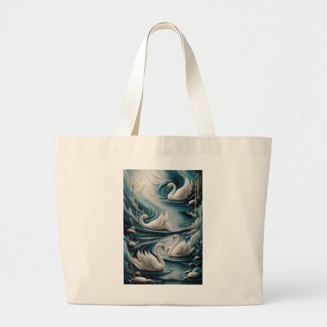 Bolsa Tote Grande Elegante Serenidade Cisne - Natureza Artística Tot (Frente)