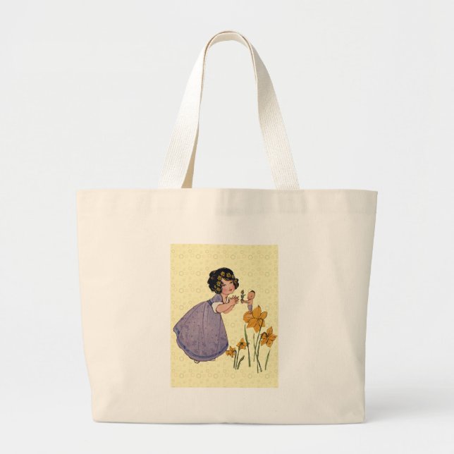 Bolsa Tote Grande Elfo de Jardim Narciso Terra das Fadas Primavera P (Frente)