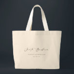 Bolsa Tote Grande Ellesmere Papais noeis Barbara Wedding Welcome<br><div class="desc">Bem-vindos aos seus convidados ao seu casamento com a bolsa de casamento Ellesmere. Esta mala de presentes de boas-vindas do casamento apresenta um design minimalista com um título de caligrafia. Os nomes e a data podem ser personalizados para se adequarem ao seu casamento, no entanto, o cabeçalho do script é...</div>