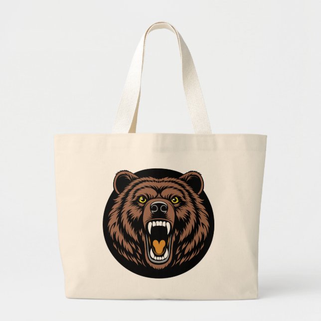 Bolsa Tote Grande Emblema do Poder do Urso Rugindo (Frente)