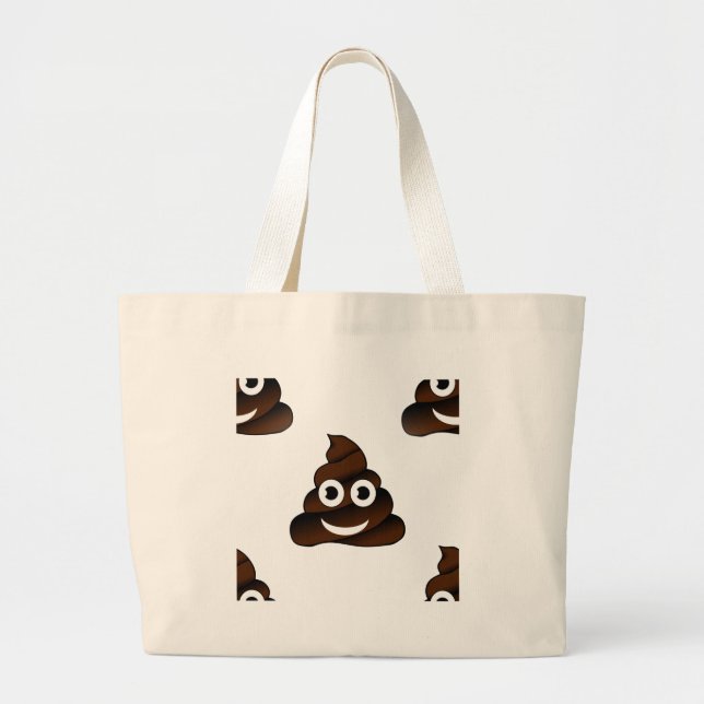 Bolsa Tote Grande emoji de cocô engraçado (Frente)