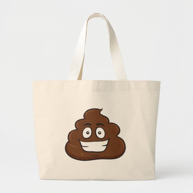 Bolsa Tote Grande emoji de cocô engraçado (Frente)