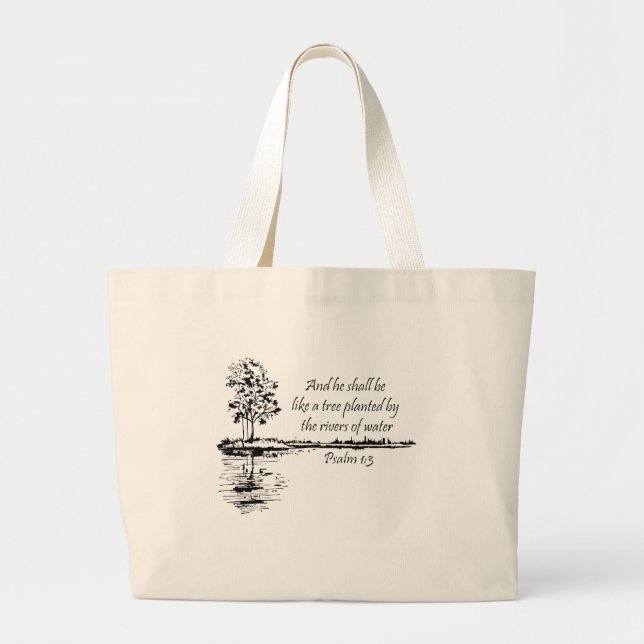 Bolsa Tote Grande Encouraging Scripture Psalm 1:3  (Frente)