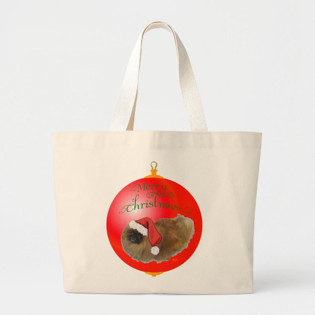 Bolsa Tote Grande Enfeite de Natal do Pequinês (Frente)