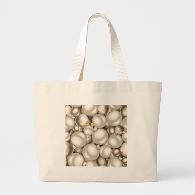 Bolsa Tote Grande enfeites de natal prateados (Frente)