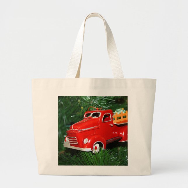 Bolsa Tote Grande Enfeites de natal Red Truck (Frente)