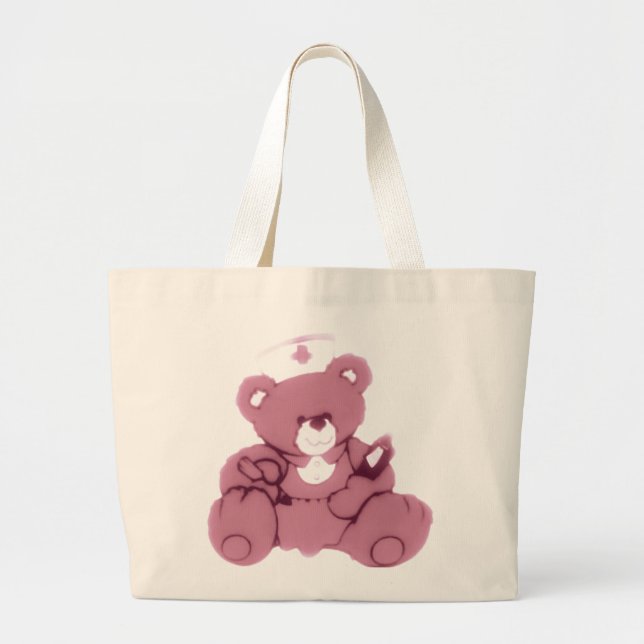 Bolsa Tote Grande Enfermeira De Urso De Teddy A Rosa (Frente)
