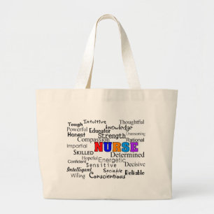 Bolsa Tote Grande Enfermeira que descreve presentes das palavras