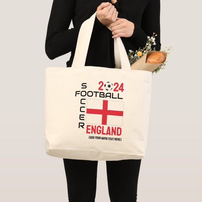 Bolsa Tote Grande ENGLAND Soccer Football Custom Name 2024 QUALQUER  (Frente (produto))