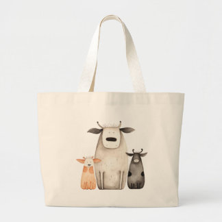 Bolsa Tote Grande Engraçada e engraçada aquarela vacas com humor fam