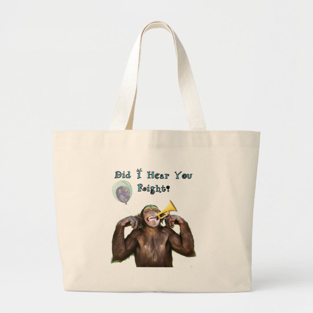 Bolsa Tote Grande Engraçado Chimpanzé no Aniversário do Morro (Frente)
