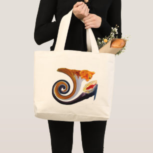 Bolsa Tote Grande Engraçado Ginger Cat Goldfish abstrato de arte mus