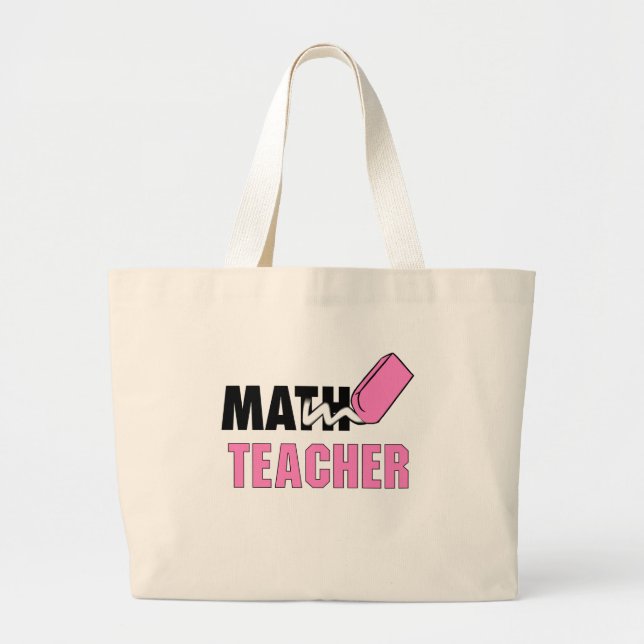 Bolsa Tote Grande Engraçado Professor de Matemática, Borracha Rosa (Frente)