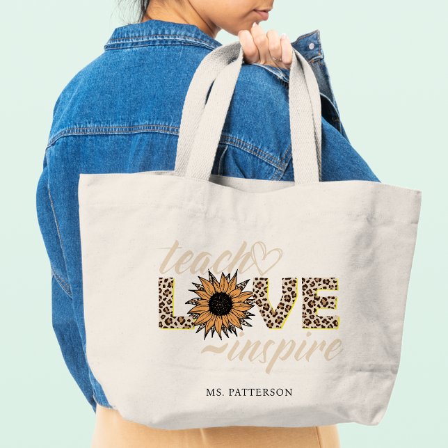Bolsa Tote Grande Ensinar Amor Inspira Professora Sunflower Moderno  (Criador carregado)