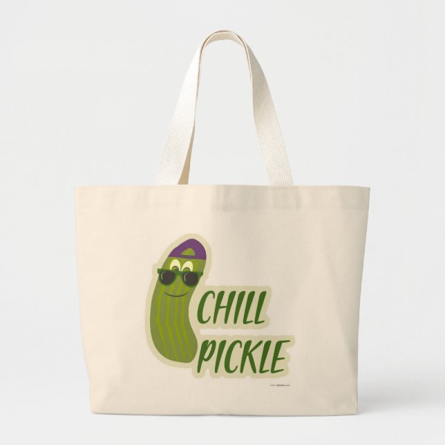 Bolsa Tote Grande Epic Chill Pickle Engraçado Cartoon Veggie Caracte (Frente)