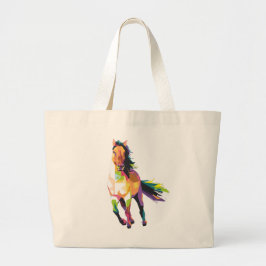 Bolsa Tote Grande Equestrian Running colorido do garanhão do cavalo