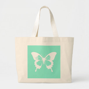 Bolsa Tote Grande Esboço da borboleta, aqua e branco
