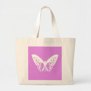 Bolsa Tote Grande Esboço da borboleta, orquídea e branco