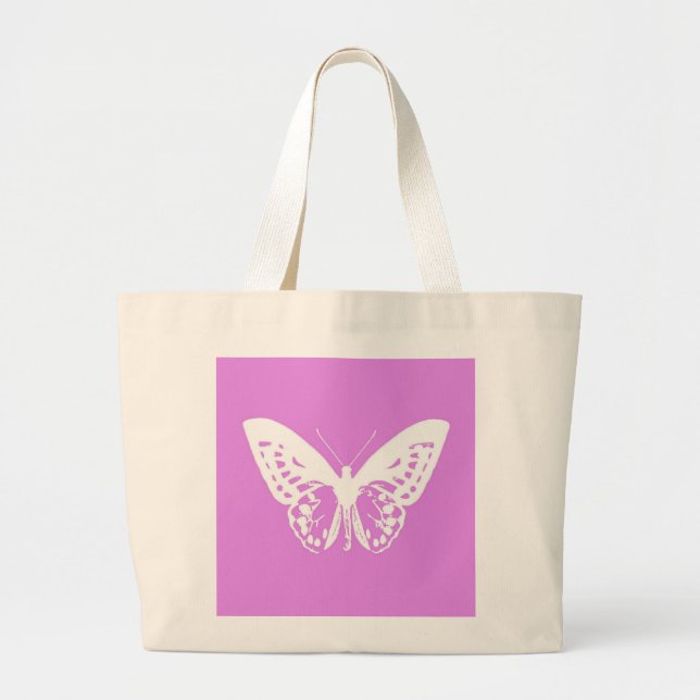 Bolsa Tote Grande Esboço da borboleta, orquídea e branco (Frente)