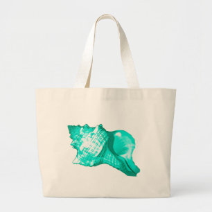 Bolsa Tote Grande Esboço da concha - taruga, branca e aqua