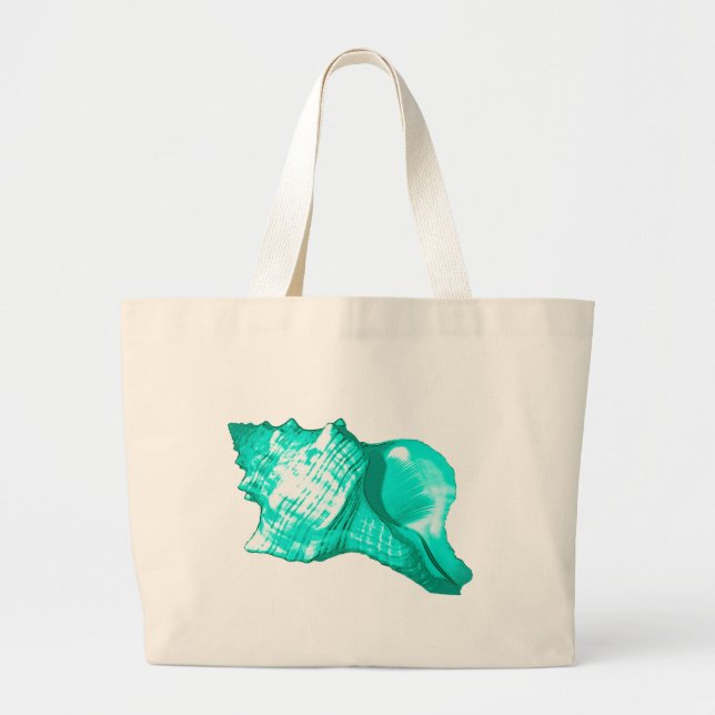 Bolsa Tote Grande Esboço da concha - taruga, branca e aqua (Frente)