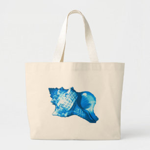 Bolsa Tote Grande Esboço do escudo do Conch - cobalto e azul-céu