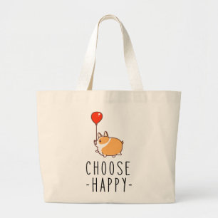 Bolsa Tote Grande Escolha Feliz Corgi Lover Gift Dog Cote Cotação Co