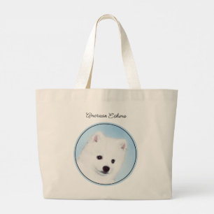 Bolsa Tote Grande Eskimo Americano, Eskie Puppy Pintando uma Arte Ca