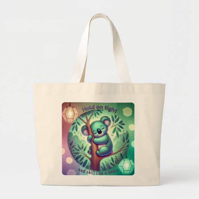 Bolsa Tote Grande Espera aí, relaxa como um Koala (Frente)