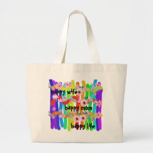 Bolsa Tote Grande esposa feliz, mãe feliz, vida grande, sacola