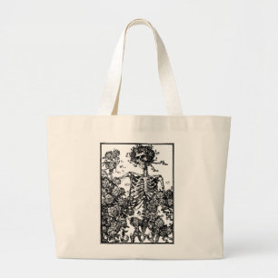 Bolsa Tote Grande Esqueleto e rosas antigos Totebag