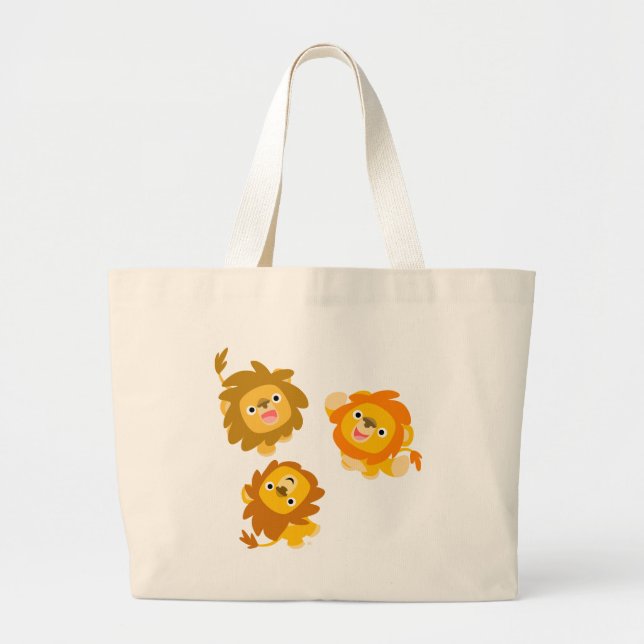 Bolsa Tote Grande "Estamos aqui!" Bag de Leões de Cartoon Bonitos (Frente)