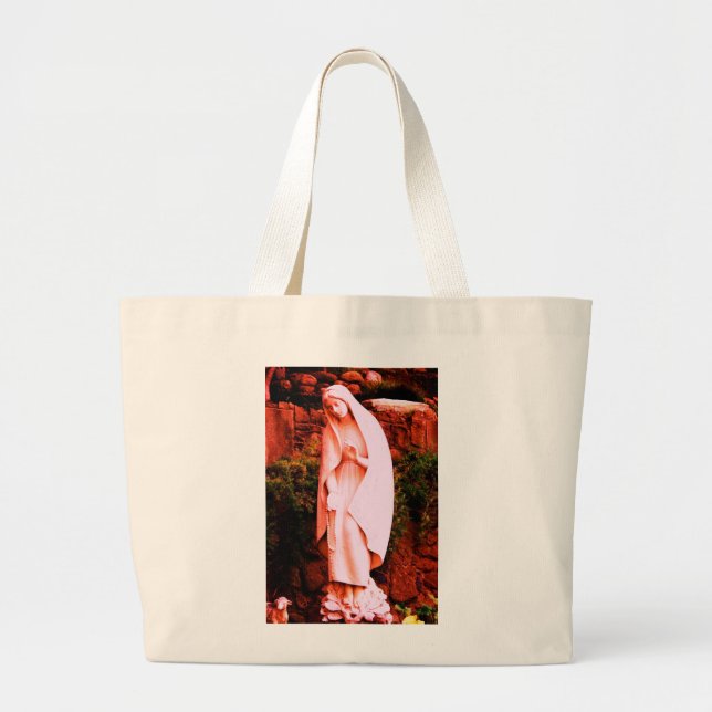 Bolsa Tote Grande Estátua da Virgem Maria de pêssego (Frente)