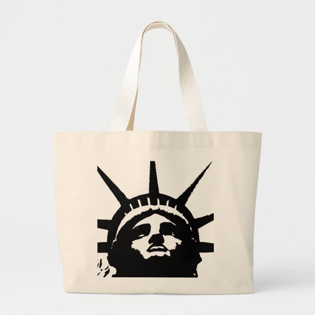 Bolsa Tote Grande Estátua de Pop de Arte Negra e Branca da Liberdade (Frente)