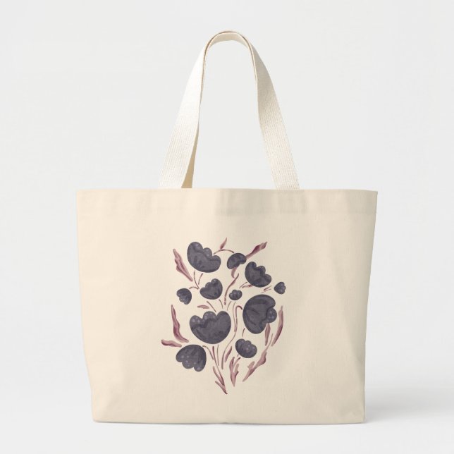Bolsa Tote Grande Estética da Flor Roxa Escura (Frente)