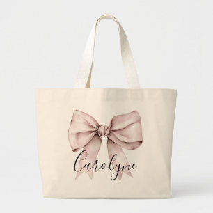 Bolsa Tote Grande Estética de laço rosa coquette Nome Personalizado