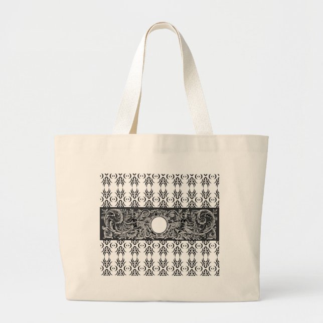 Bolsa Tote Grande Estilo branco-preto clássico Barroco para personal (Frente)