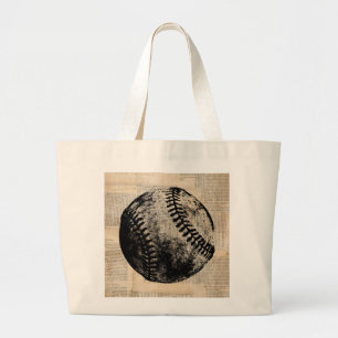 Bolsa Tote Grande Estilo de Jornal Vintage Baseball Art Illustration